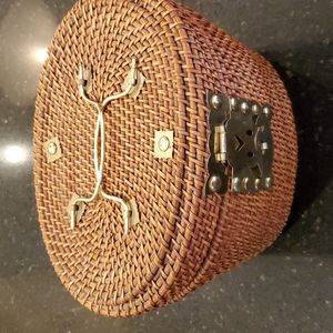 Vintage Chinese Tea Set Wicker Basket Hand Tea Pot